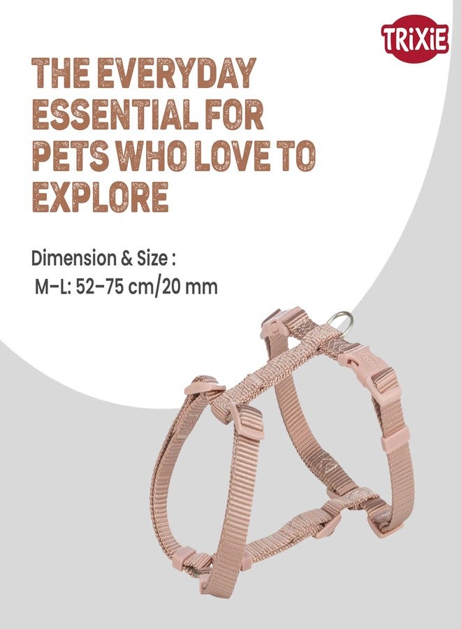 Trixie Premium H-Harness for Dogs - Adjustable M-L (52-75 cm) Size, 20 mm Width | Comfortable Dog Harness for Walking & Training - Blush Pink - Image 3
